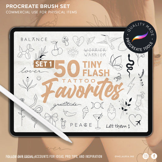 50 Tiny Flash Tattoo Faves – Procreate Brush Set 1